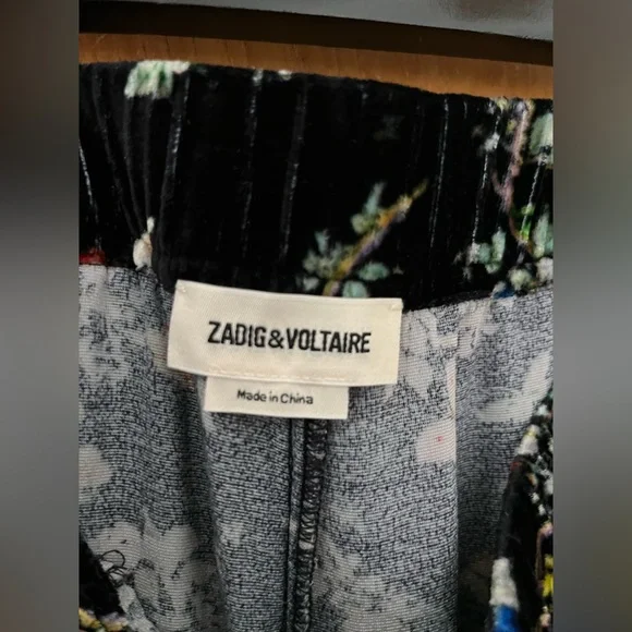 Zadig & Voltaire velour Black Floral Slim-Fit Pants EU40 US8 - Picture 8 of 10